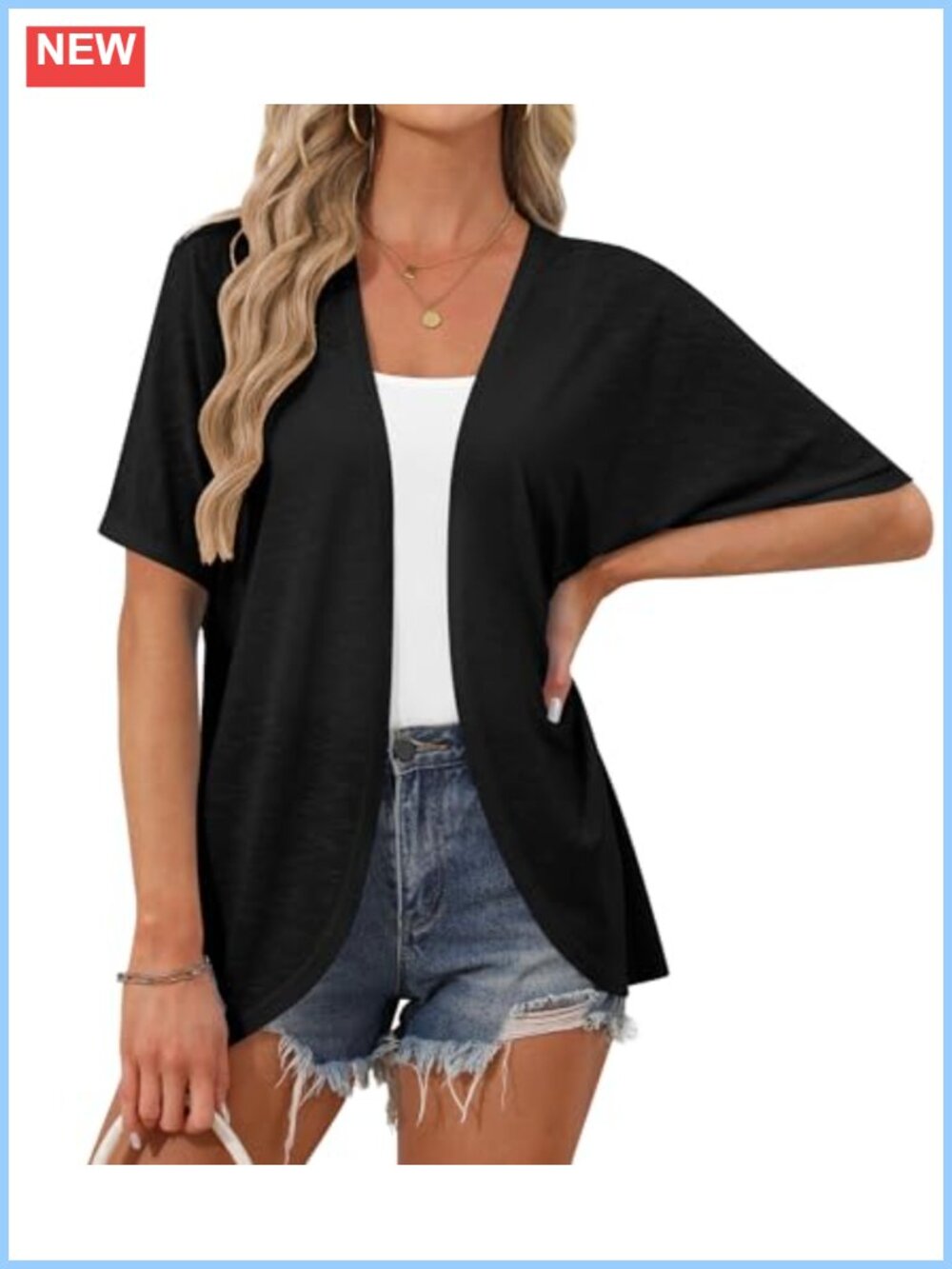 Womens Kimono Cardigan Open Front Short Sleeve Lightweight Beach Cover Up